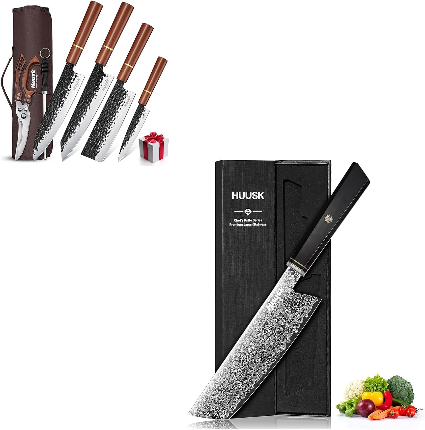 Huusk Damascus Nakir Knife Bundle with Japanese Knife Set of 6