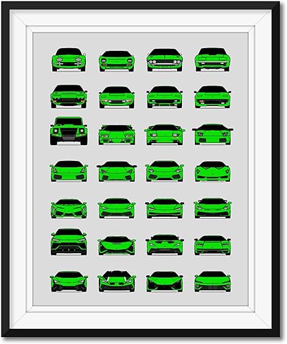 Lamborghini Generations Inspired Car Poster - Handmade Print of Lambo (Miura, Countach, Diablo, Aventador, Gallardo, Murcielago, Huracan, Urus) -