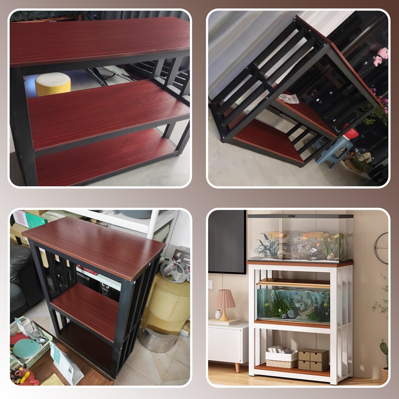 Roboter Kehrtisch Endschrank für Aquarien, Schwermetall, Aquariumständer mit Zubehör, bodenstehender Reptilien-Tankschrank für 2 Rassen, Hellbraun, Schwarz, 65 x 40 cm