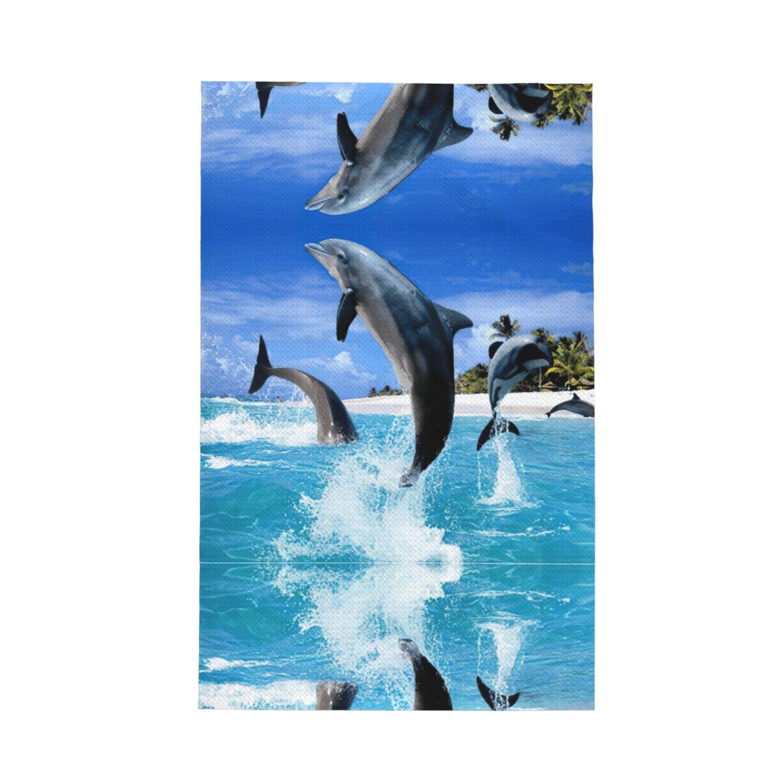 XXahnbm Sea Animals Jumping Dolphin Print Waffle Kitchen Towel,Absorbent Hand Towel