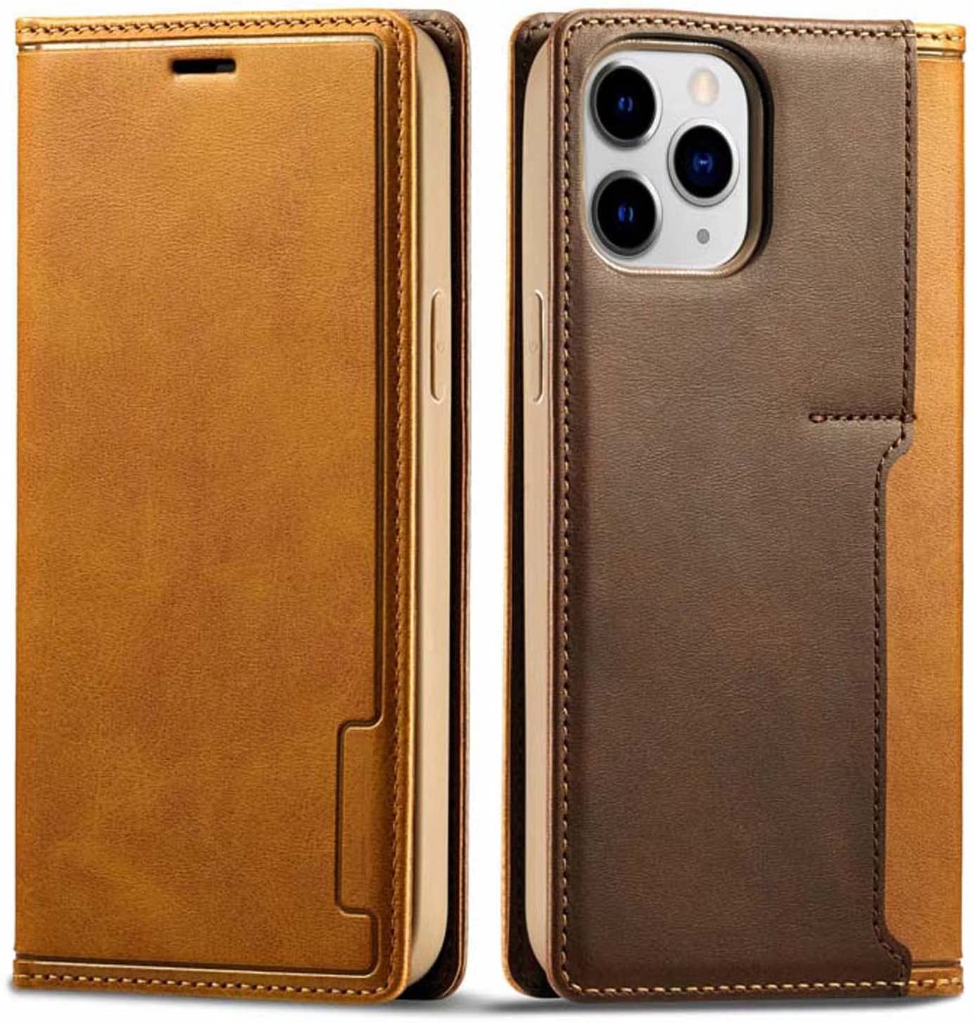 Funda Clamshell para iPhone 12 Pro SCHIK de Cuero Marrón con Ranura Pin y SD 6