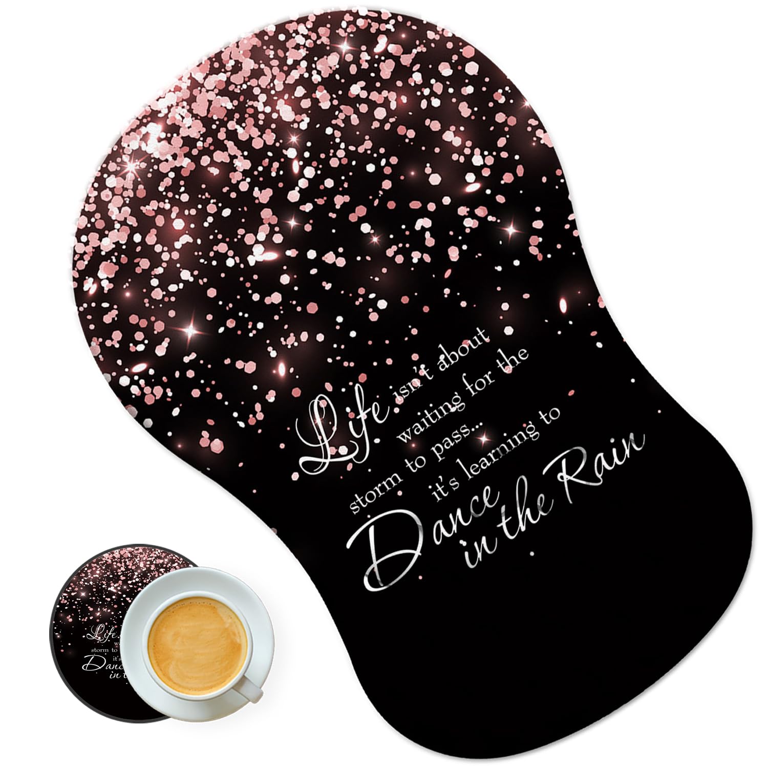 Ergonomic Mouse Pad Wrist Support and Coaster Set, Gaming Mouse Pad Wrist Rest, Memory Foam Massage Design Mouse Pad, Non-Slip PU Base Mouse Pad - Faith Makes All Things Possible not Easy