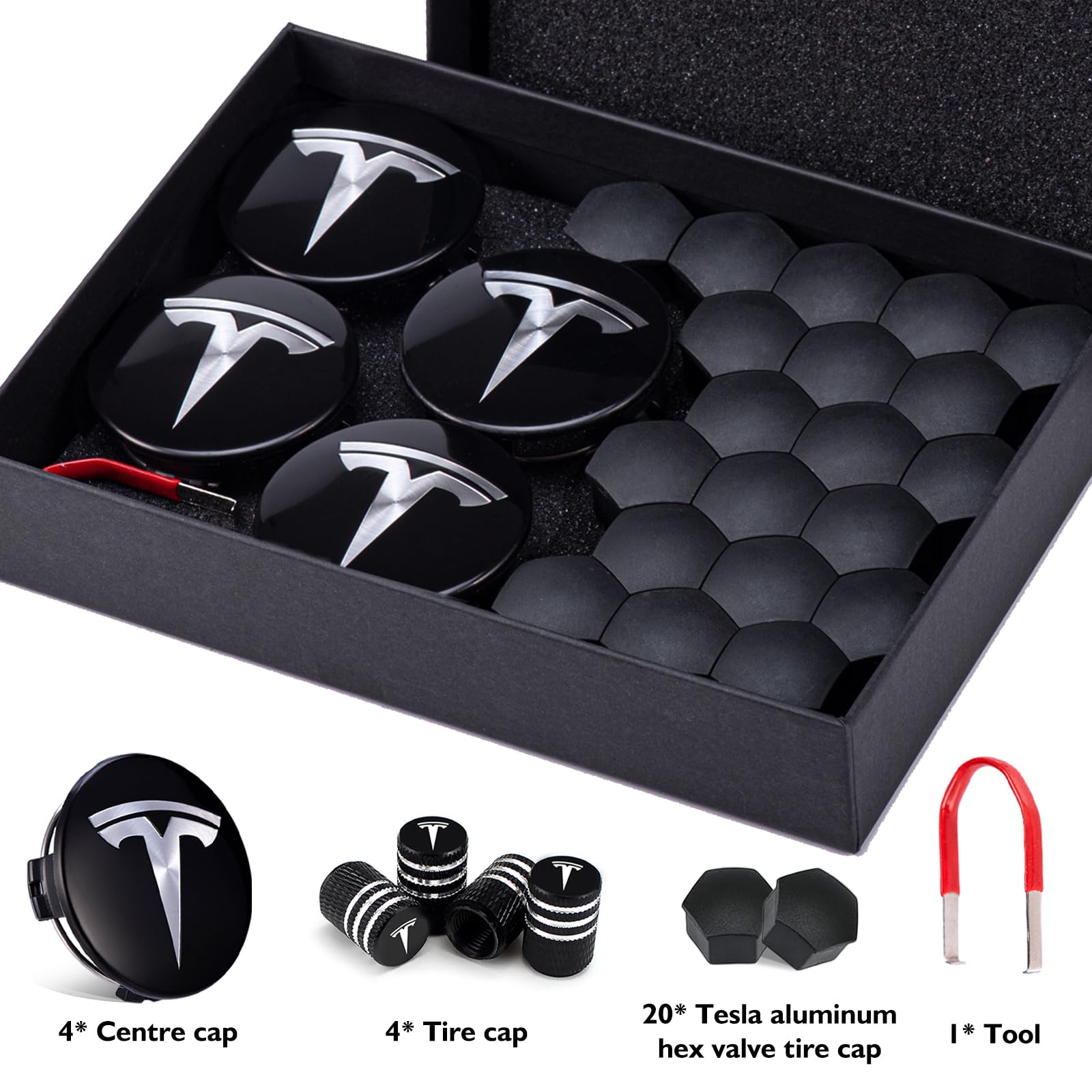 Kit d'enjoliveurs Tesla LEKEFETO Center pour Model 3 et Y, accessoires, écrous de roue avec logo Tesla
