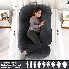 BATTOP Pregnancy Pillows for Sleeping, Full Body Maternity Pillow for Side Sleeping, Support for Back, Legs, Belly, HIPS, 57 Inch Pregnancy Pillow with Removable Cover, Black