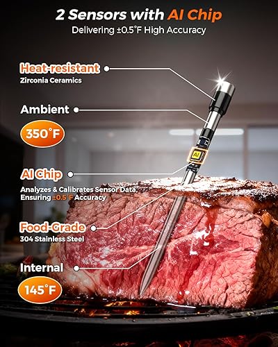 Miniatura 3 de Termómetro inalámbrico ajustable para carne, termómetro inteligente Bluetooth para barbacoa, horno, ahumador, parrilla, cocina, sala de estar