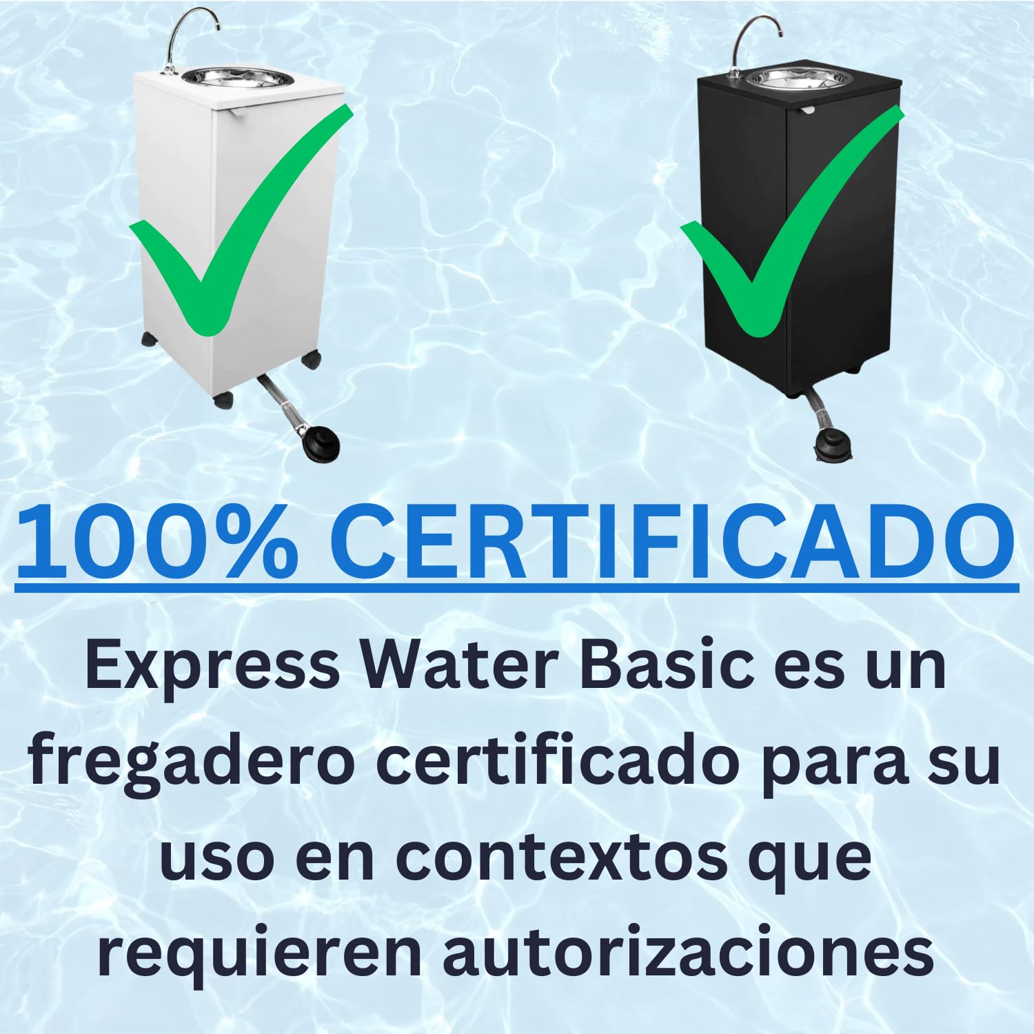 Express Water Basic Blanco, Fregadero para Lavabo, Portátil Autónomo Transportable, con Depósito de Agua, en Acero Inoxidable, con Mando por Pedal, Certificado, para Comercios y Consultorios Médicos