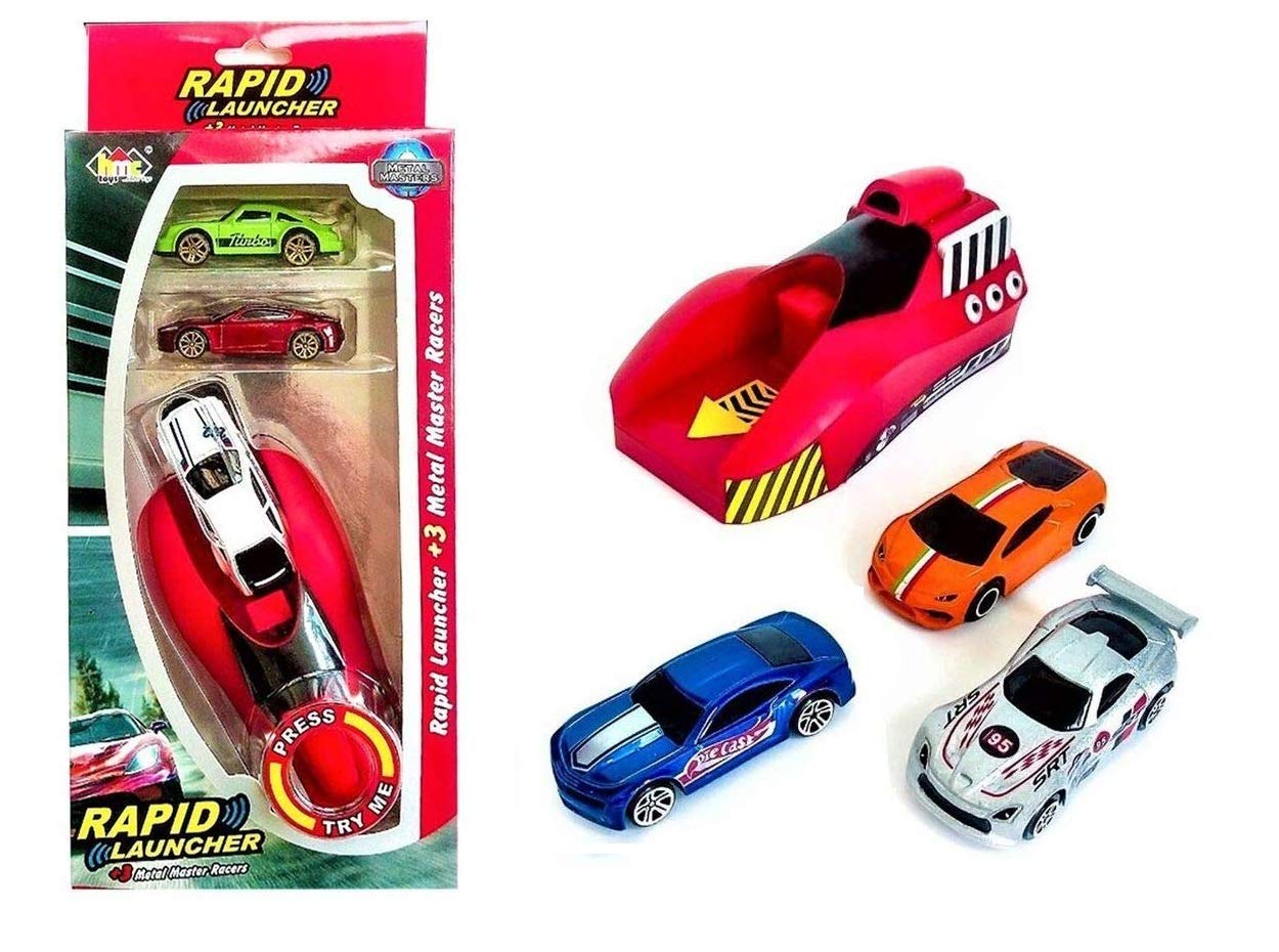 Ramokdu, Rapid Launcher Play Set Toy with 3 Die Cast Metal Stunt Car and Stoppers for Kids, Multi