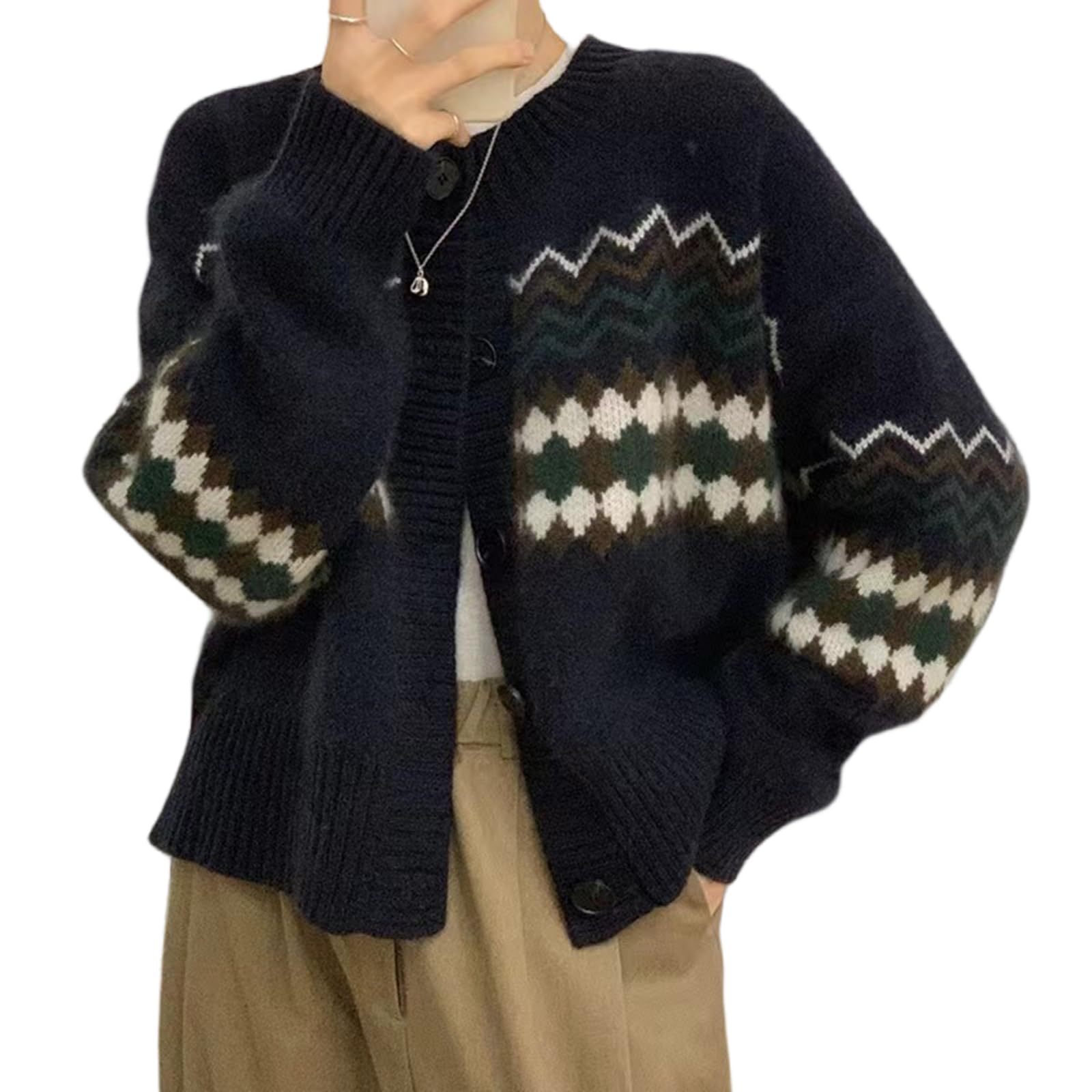 Maglione Donna Cardigan Women Autunno Inverno Manica Lunga Cardigan A Maglia Donna Chic Abbottonata Stampato Femmina Femmina