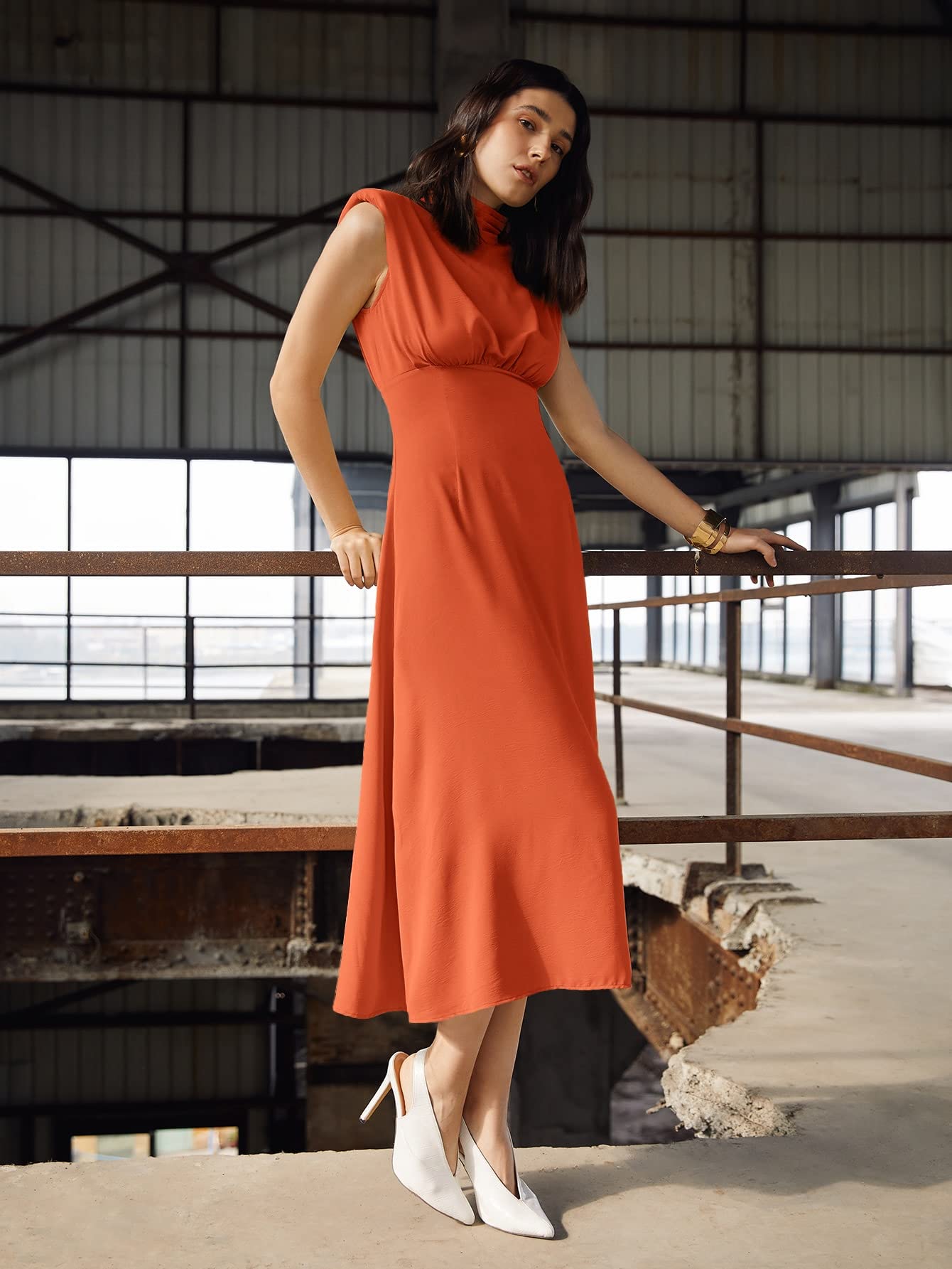 strapless open back dress Blood Orange Halterneck Dipped Hem Midi Dress – AX Paris