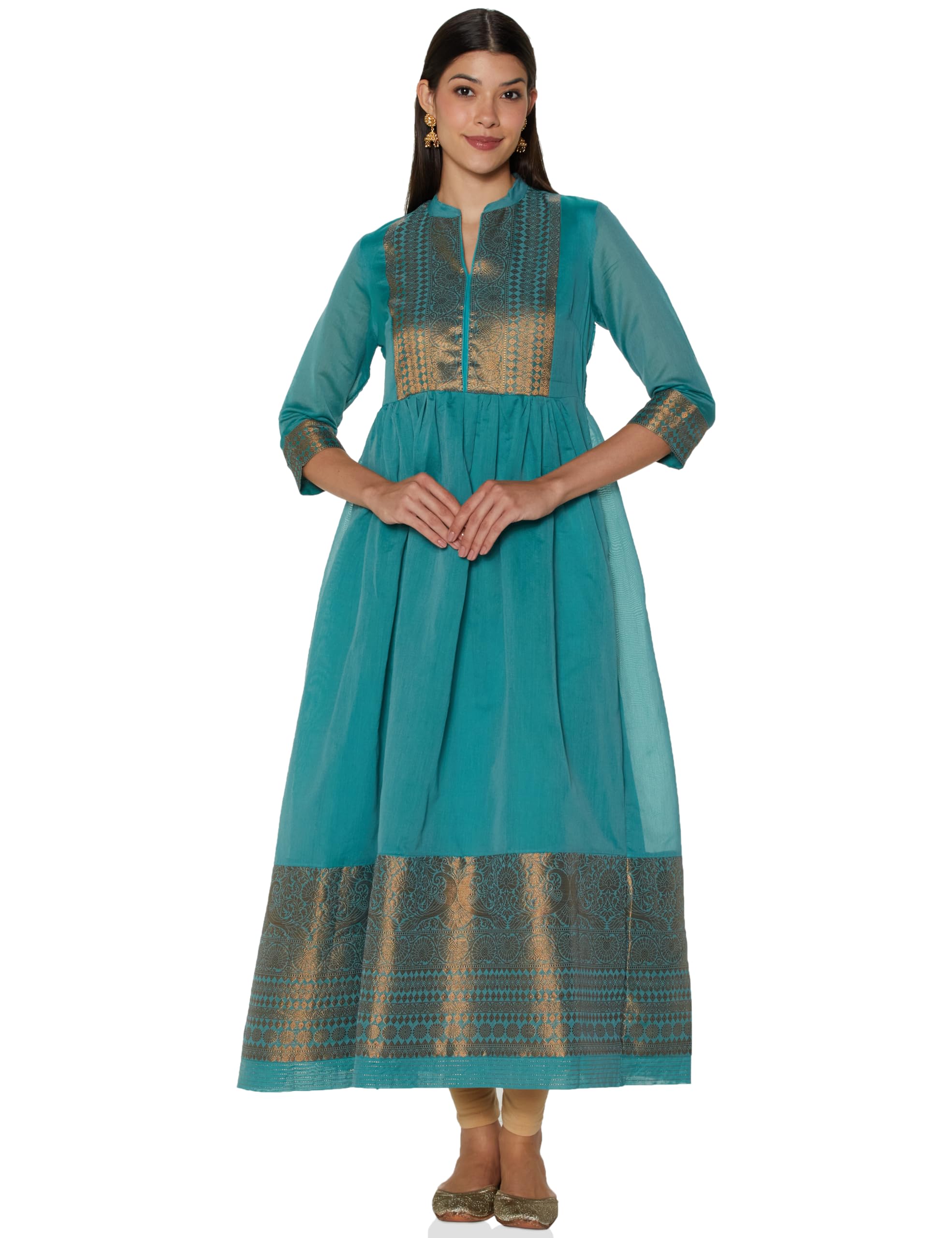 Spykar Women Polyester Blend Straight Fit Flared Dyed Kurti in neutral