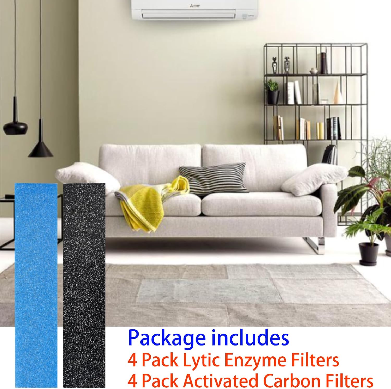 8 Pack Annual Mini Split Filter Bundle Replacement Filter for Mitsubishi Electric MAC-2330FT-E and MAC-3000FT-E Air Conditioner, Anti-Allergy, Included Enzyme and Deodorizing Filters, without Frames