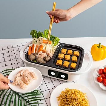 US Plug Multi - functional Electric Hot Pot and Smokeless Grill, Household Small Electric Hot Pot, Multi-functional Cooking Pot For 1-3 People, 1300W, Kitchen Accessories For Korean BBQ