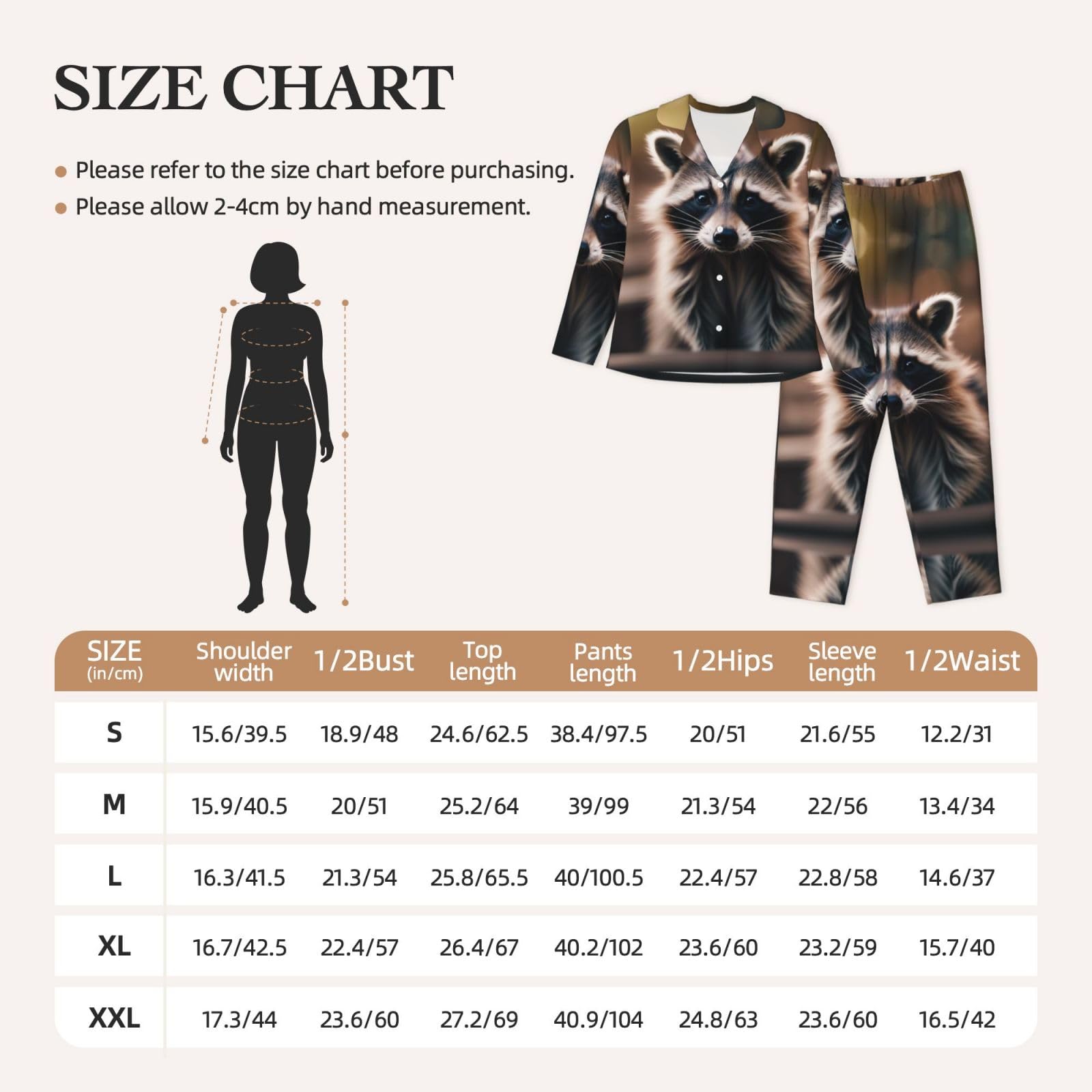 Cute Raccoon (1) Stampa Donne Manica Lunga Pigiama Set Giornaliero Lounge Sleepwear Due Pezzi Morbido Nightwear Wear