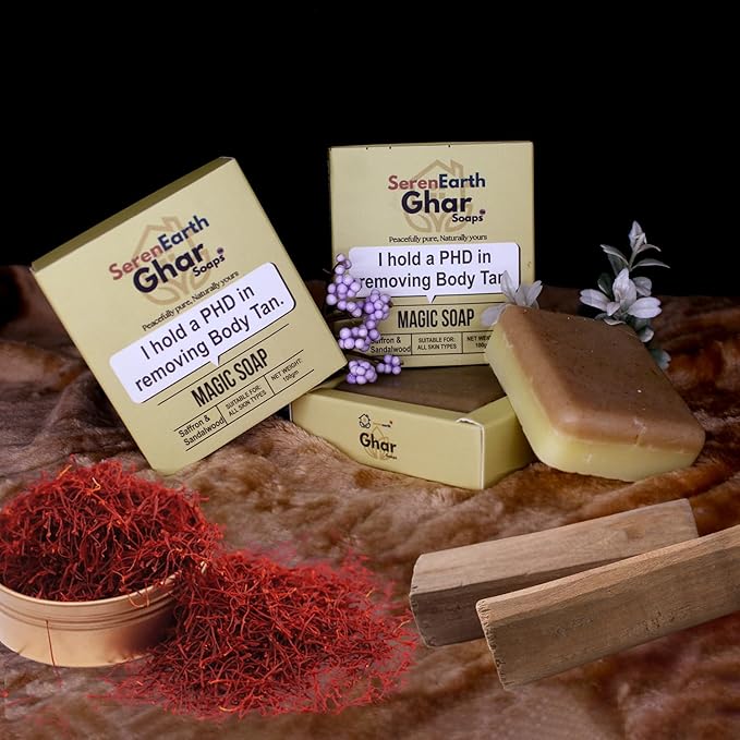 Serenearth Ghar Soaps Sandalwood & Saffron Magic Soaps For Bath (100 Gms) | Paraben Free | Chandan & Kesar Bath Soap | Handmade Soaps For Glowing | Skin Brightening Soap For Men & Women (2)
