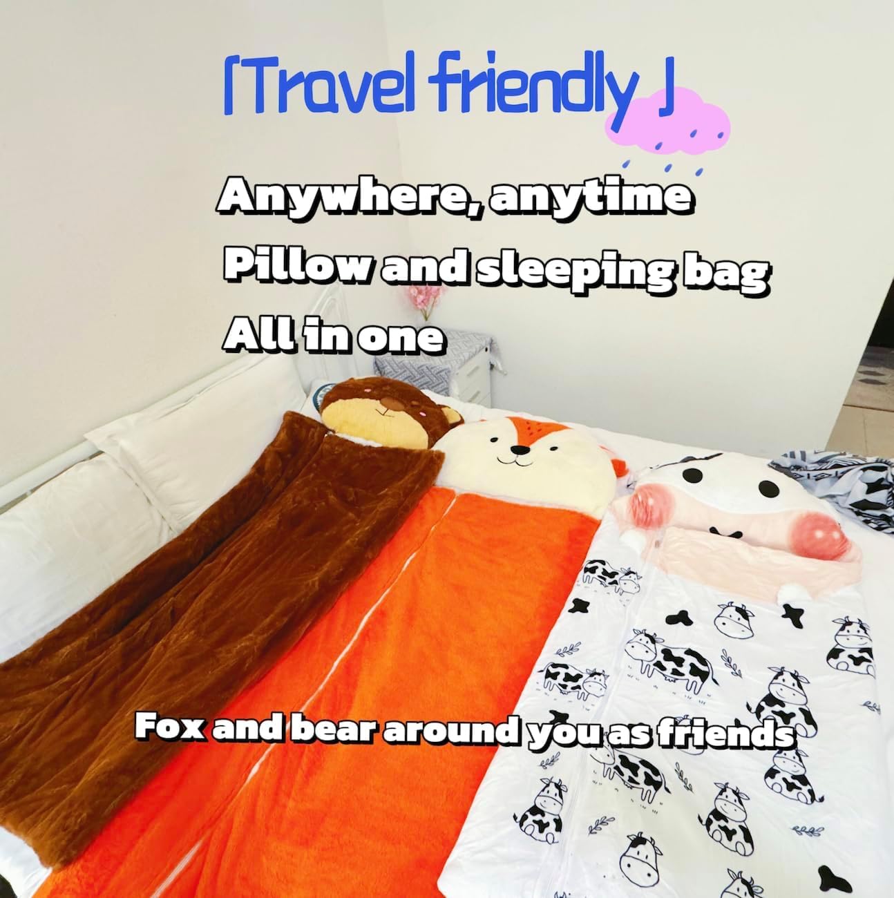 Kids Sleeping Bag, Animal Slumber Bags for Kids, Boys, and Girls. Soft Pillow, Nap Mat, Naptime (Brown Bear)