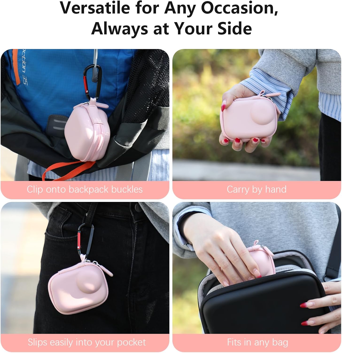 AMAZEAR Carry Case for Insta360 Go Ultra Accessories, Insta 360 Go-Ultra Portable and Compact Travel Bag Hard Leather Case with Soft Inner for Protection, Organization, and Storage, Pink