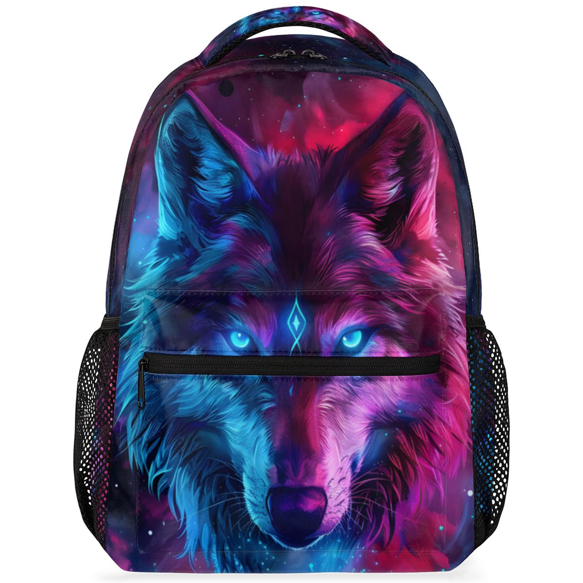 Pardick Galaxy Wolf Backpacks for Boys Girls Kids Rainbow Wolf Lightweight 16 Inch School Backpack Laptop College Bookbag Travel Casual Daypack Hiking