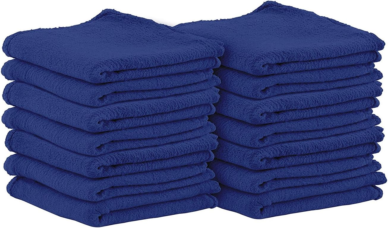 Shop Towels (Pack of 25, 13 X 13 Inches) Commercial Grade Machine Washable Cotton Washcloths Blue Shop Rag - Perfect for Auto Mechanic Work - by Utopia Towel