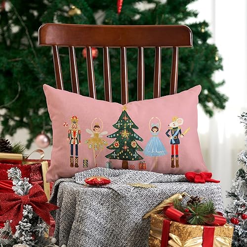 Miniatura 4 de Funda de almohada con texto en inglés "Merry Christmas" de 12 x 20 pulgadas, decoración navideña de cascanueces de invierno, fiestas, decoración