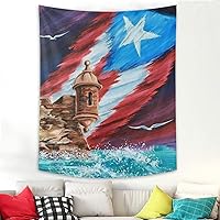 Vista 10 de Kizon Tapiz de Puerto Rico Boricua con bandera puertorriqueña para colgar en la pared, decoración del hogar, tapiz puertorriqueño para Puerto Sala