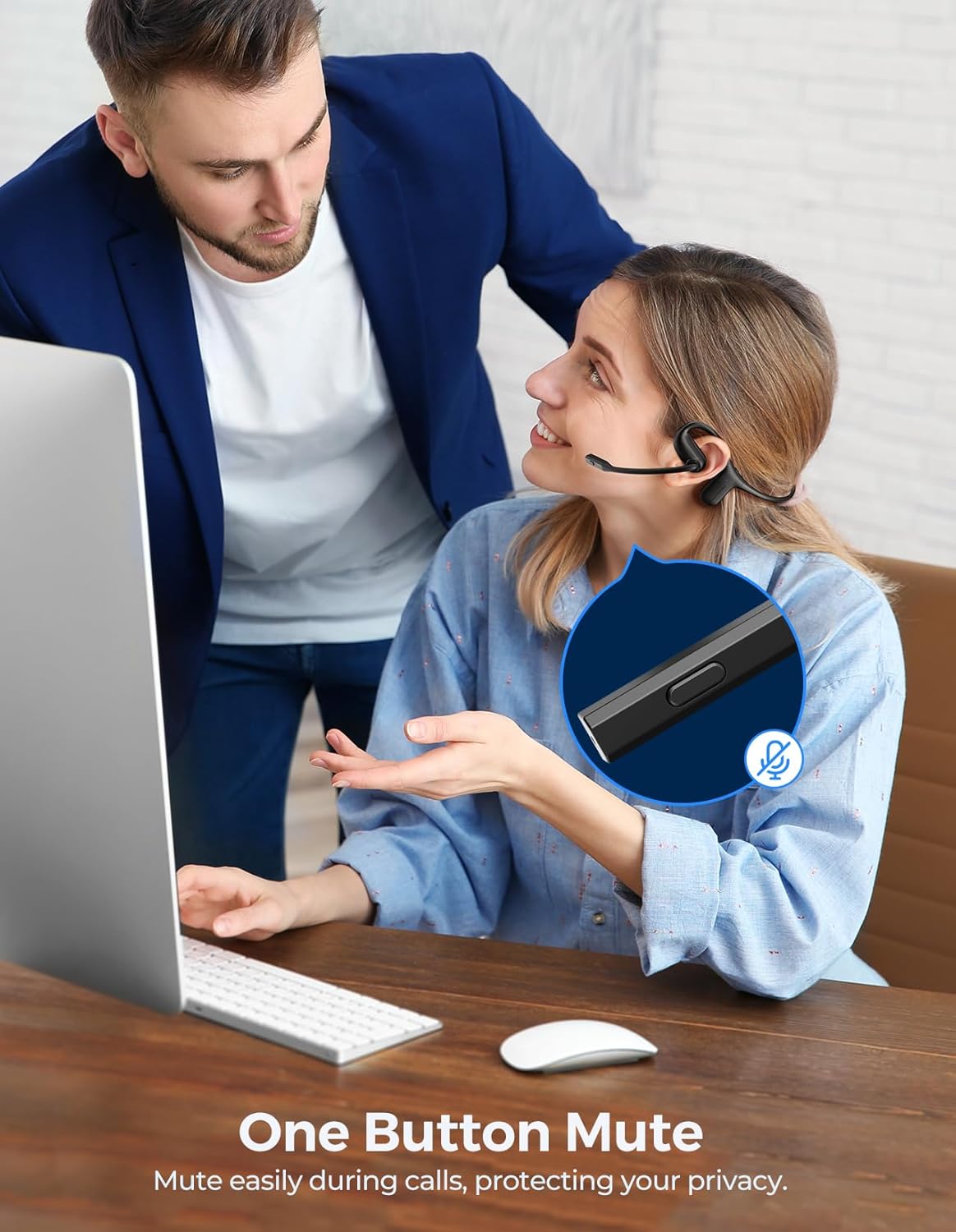 Open Ear Headphones with Mic, Wireless Headset with Noise Canceling Mic & Charging Dock, Wireless 5.4 Headset with Mic, Lightweight Air Conduction Headphones for Work, Workout, Driving, Call - Image 9