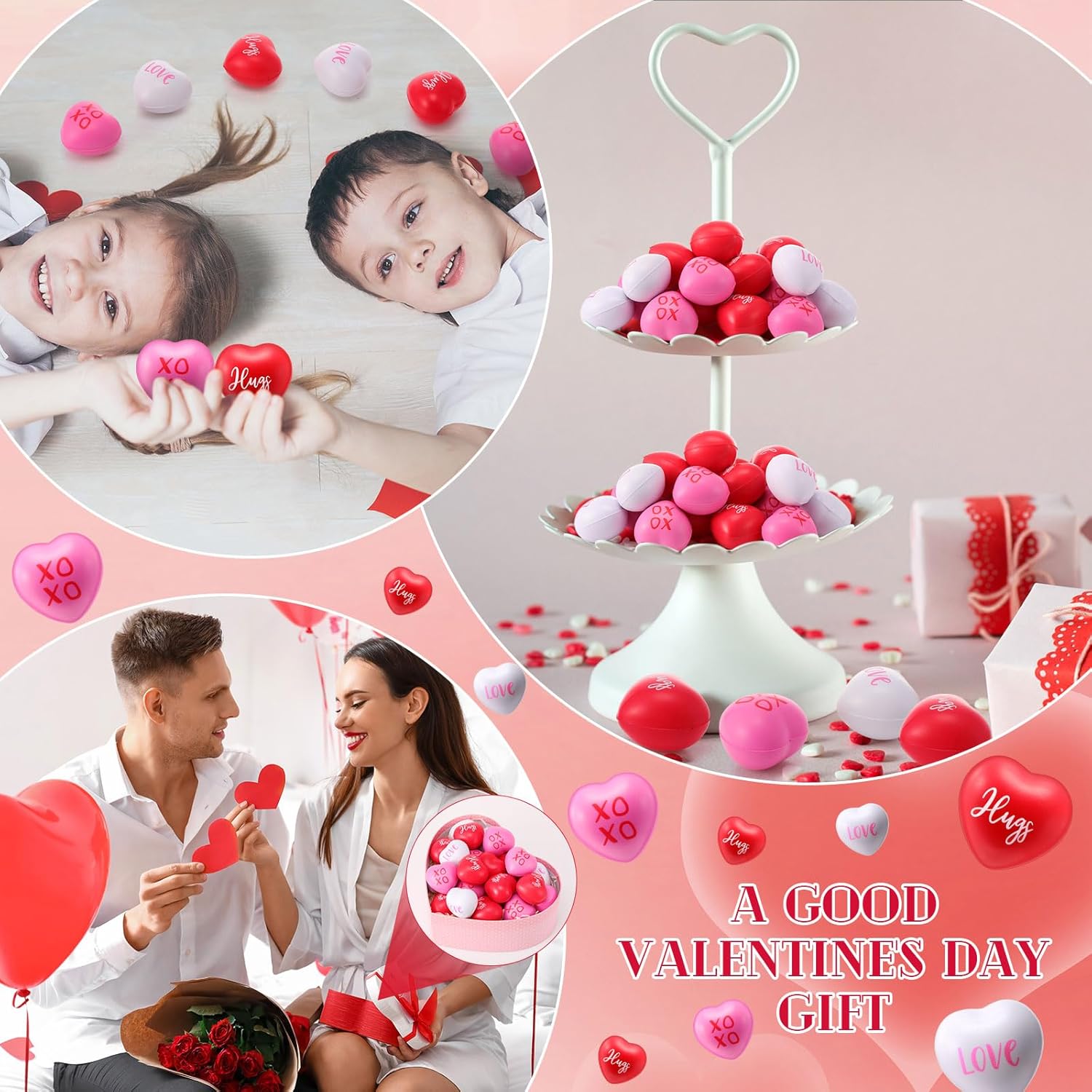 Zubebe 12 Pcs Red Pink White Heart Stress Balls 1.57 Inch Valentine's Day Heart Shaped Stress Relief Foam Ball Squeeze Toys for Valentine Party Favors Holiday Gift Bag Fillers