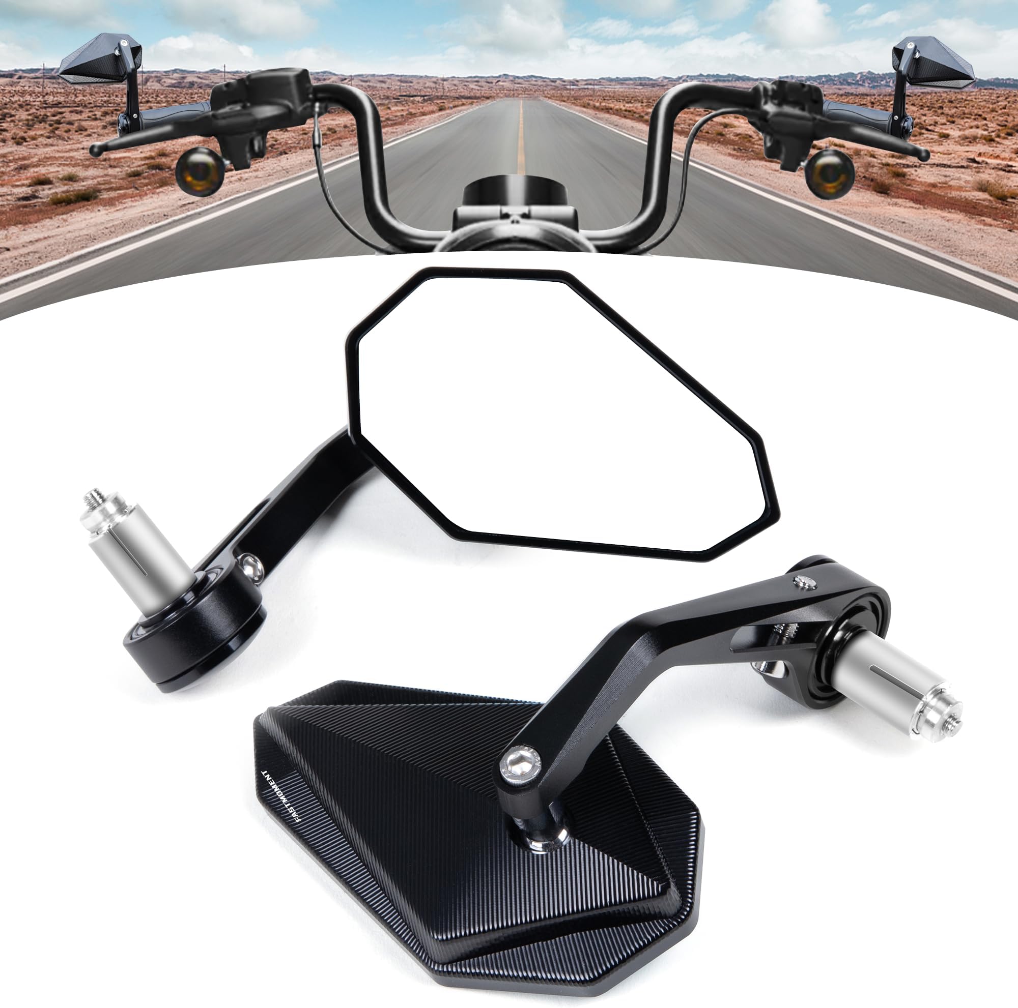 Motorcycle Mirrors for Handlebars Motorcycle Mirrors with CNC Cutting Bar End Mirrors Fit for Most Motorcycle Street Bike Scooter Cruiser with Standard 7/8" Handlebars (White Lenses)
