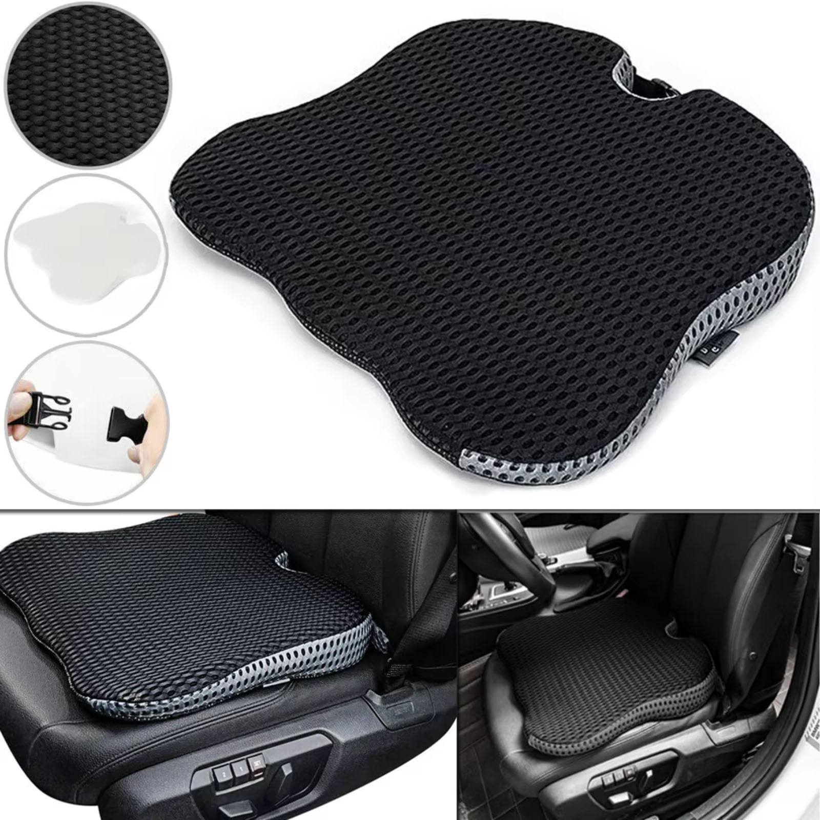 Siège Rehausseur pour Conducteur Adulte pour VW T-ROC SUV 2017-2023, Coussin de Voiture Élévateur de Mousse à Mémoire de Forme,Black