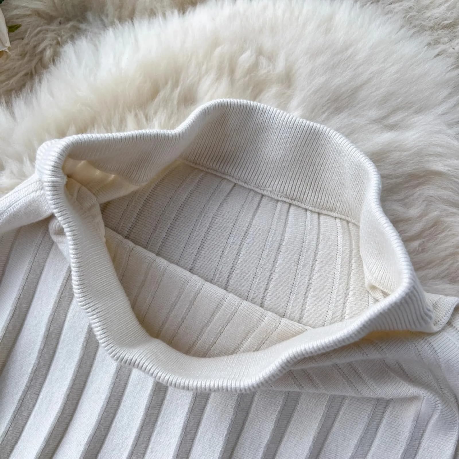 OLEETS Falda De Punto De Mujer - Falda Larga De Punto Mujer Otoño Invierno Estilo Coreano Color Sólido Simple Una Línea Falda Plisada De Cintura Alta Ropa De Calle Cálida para Fiesta Trabajo of