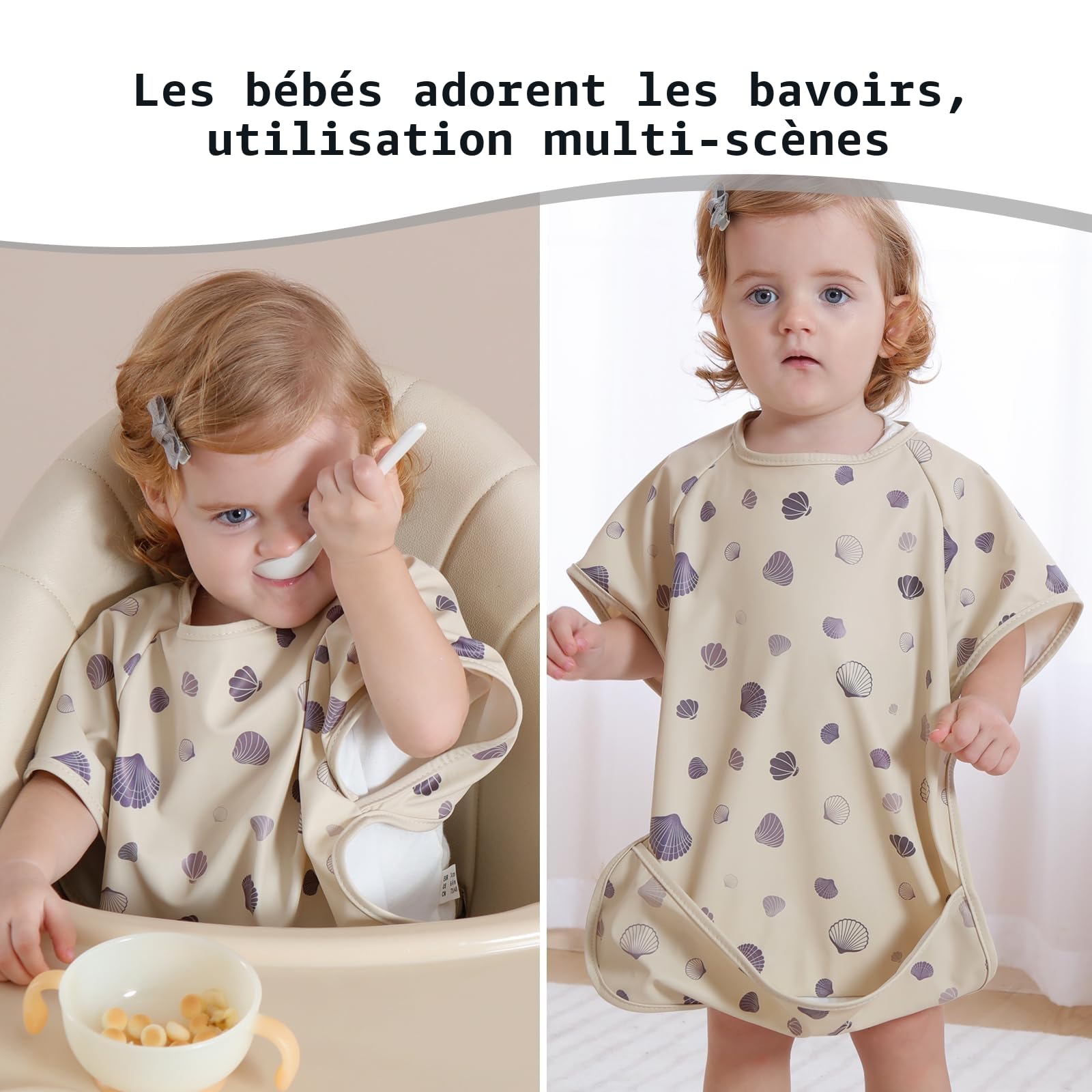 Bavoir de Sevrage à Manches Courtes et BLW, Matériau Doux et Doux Pour la Peau
