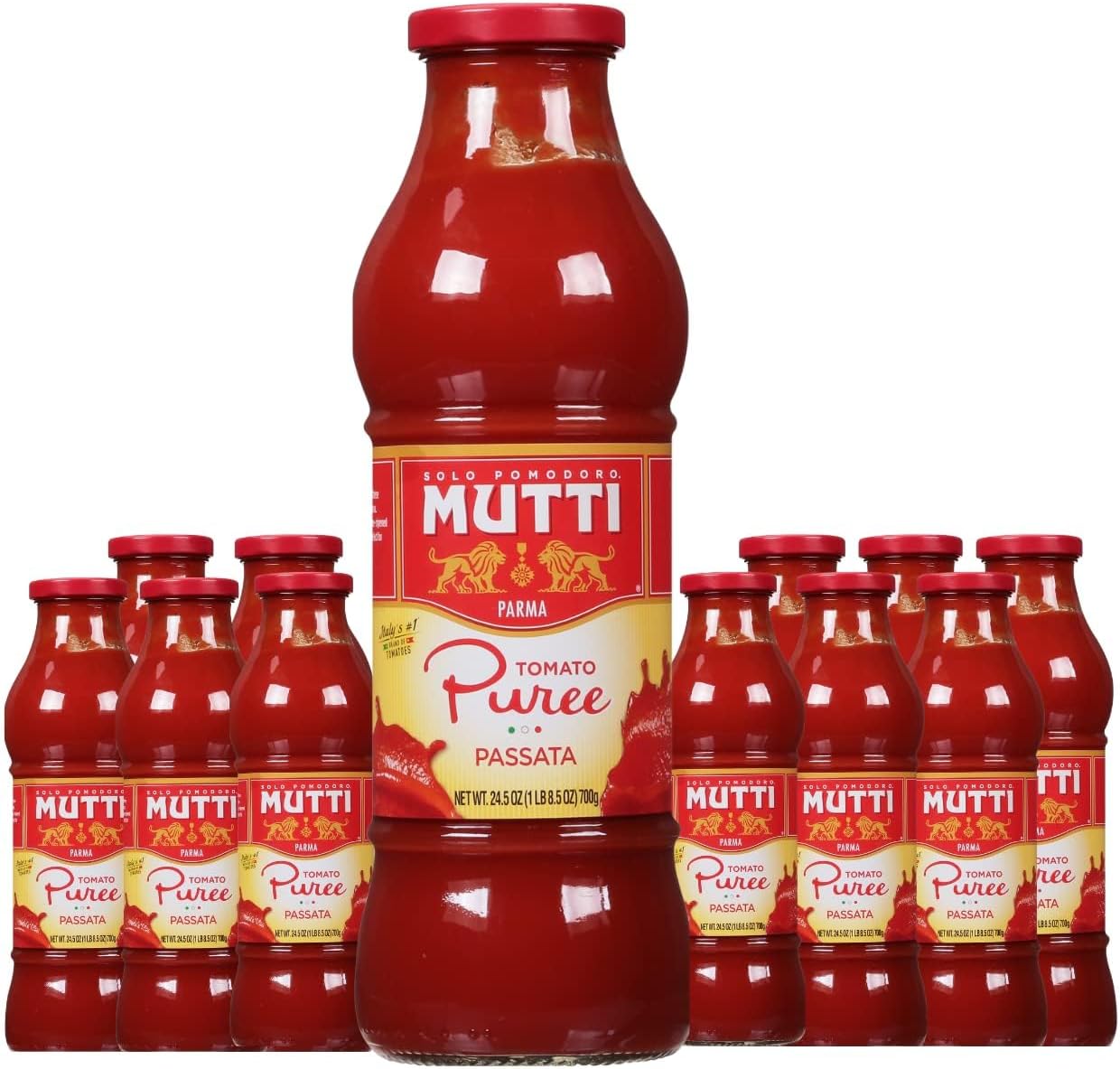 Mutti Tomato Puree (Passata), 24.5 oz. | 12 Pack | Italyโs #1 Brand of Tomatoes | Fresh Tasteโฏfor Cookingโฏ|โฏCanned Tomatoes | Vegan Friendly & Gluten Free | No Additives orโฏPreservatives