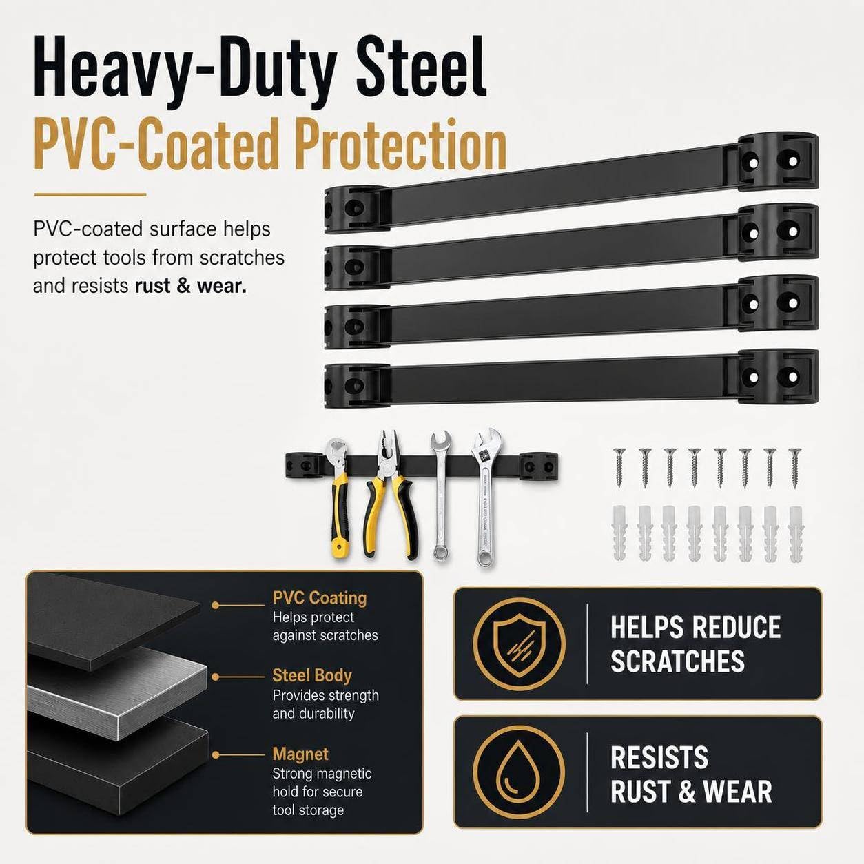 24" Magnetic Tool Holder, 5 Pack PVC-Coated Heavy Duty for Garage — Amazon image 6
