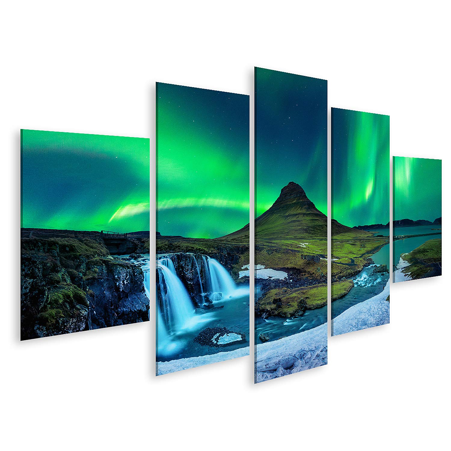 islandburner Quadro su tela Spettacolare Aurora Boreale (Luci del Nord) Paesaggio invernale finlandese innevato Quadri Stampe Immagini Murale Decorazione da parete