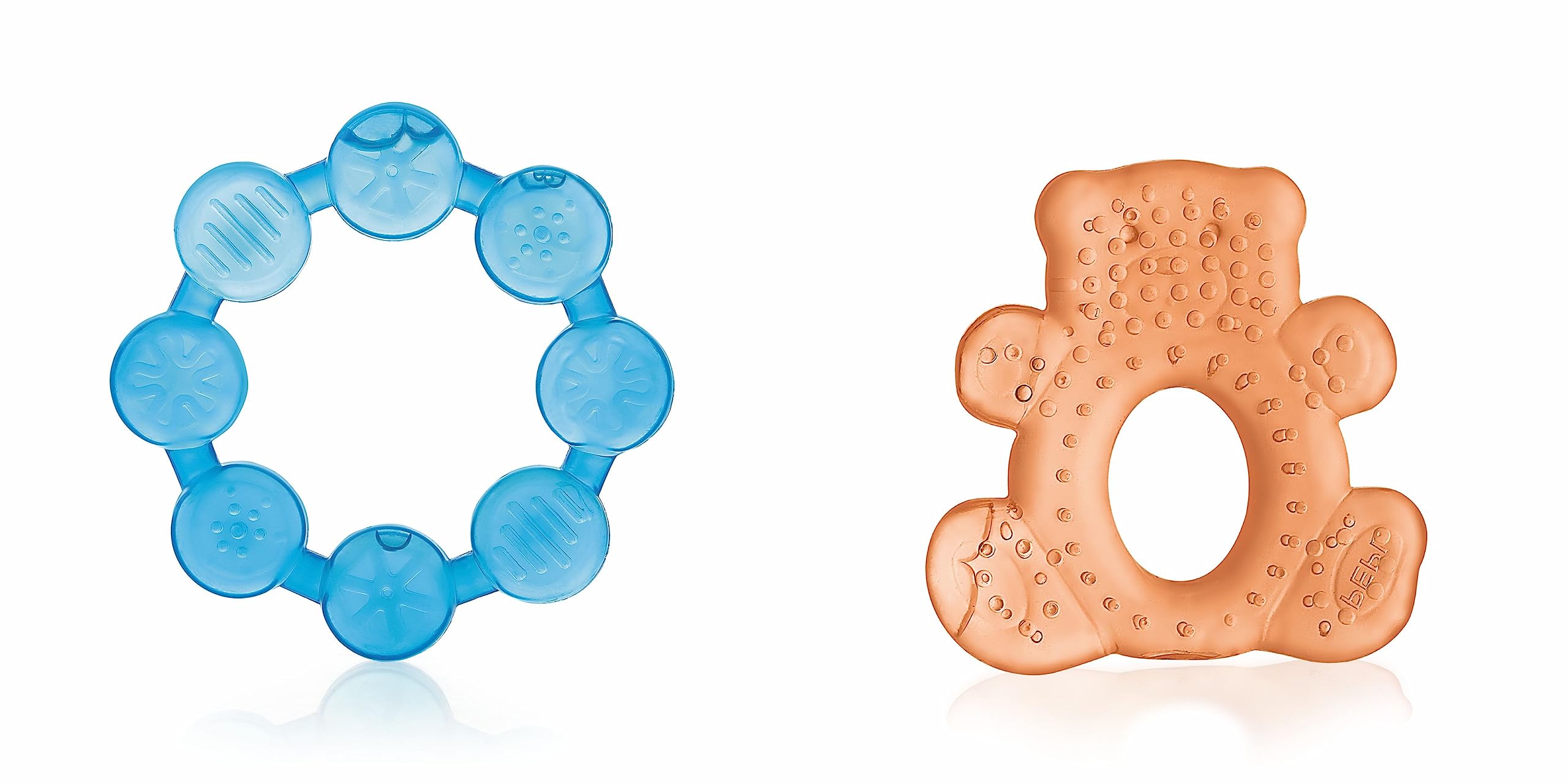 BeeBaby Teethers for 6 to 12 Months BPA Free. Cooling Water Filled Baby Teether, Soft Teething Toy for Babies with Carry Case, Soothes Gums and Easy to Grip. 100% BPA, PVC Free. (Ring & Teddy - Blue_Orange, Pack of 2)