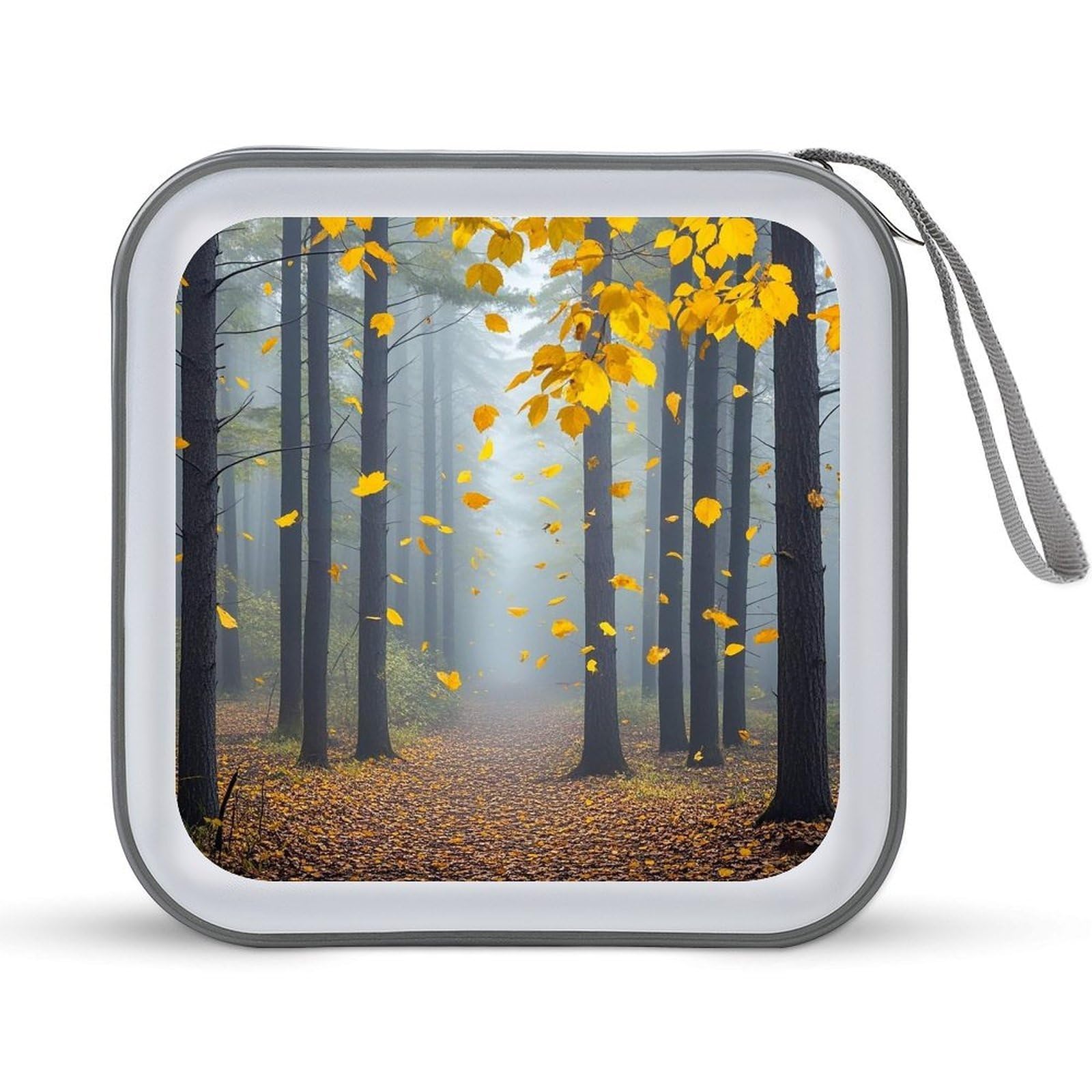 FekiLoot Autumn Leaves Flying in The Misty Forest CD Case Portable DVD Case Holder Large Storage Disc Wallet Bag 40 Capacity Hard Plastic Disc Cases Storage Binder DVD Case Wallet for Car Home Travel