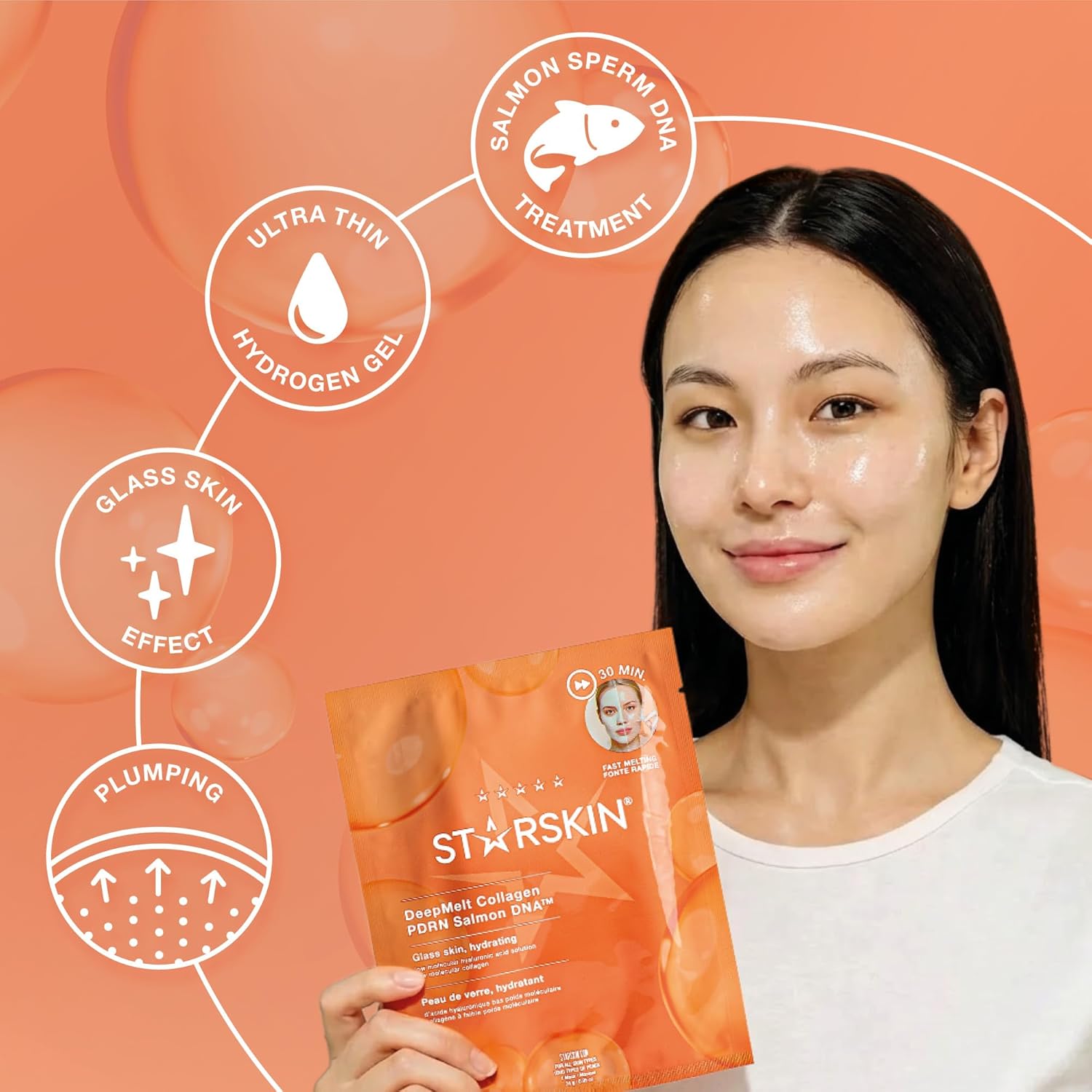 STARSKIN DeepMelt - Collagen Face Mask - PDRN Salmon DNA, Collagen & Hyaluronic Acid - Skin Barrier Repair & Glass-like Skin Effect, 4 Pack