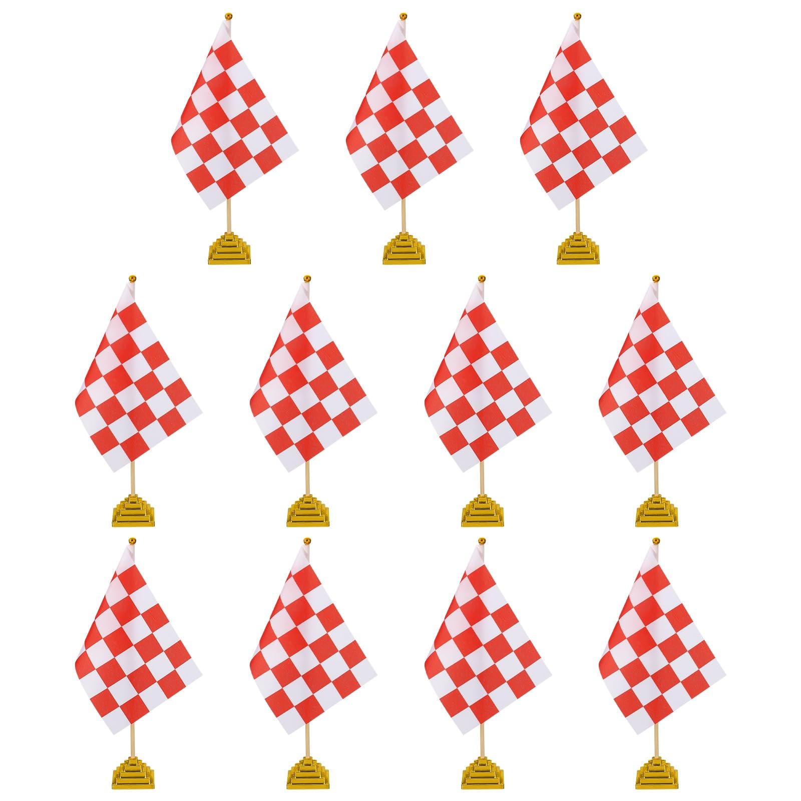 PATIKIL 6Pack Red and White Checkered Table Flag, 12" Small Race Car Racing Office Desk Flag Set with Bamboo Stick and Gold Square Base for Car Soccer Sport Party Decoration
