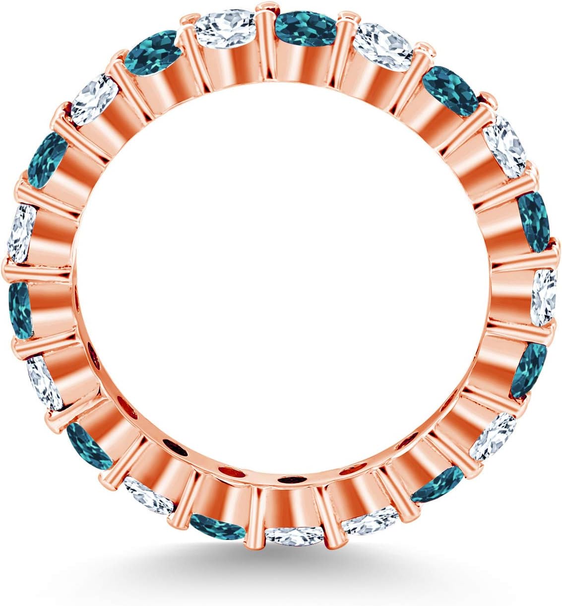 Gem Stone King 1.30 Ct Round London Blue Topaz and White Created Sapphire 18K Rose Gold Plated Silver Eternity Band Ring