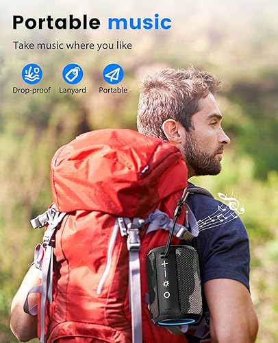 Miniatura 6 de LENRUE Pequeño altavoz Bluetooth portátil con luces, sonido envolvente estéreo TWS, alimentación tipo C, Bluetooth 5.3, entrada de tarjeta TF,