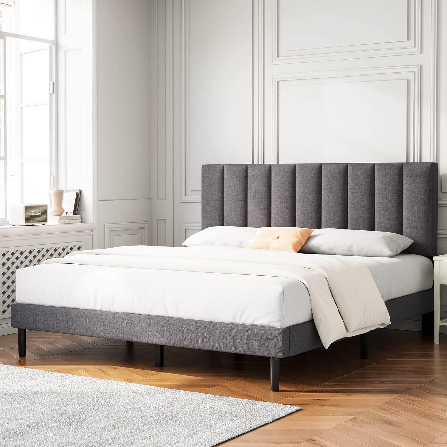Molblly Queen Bed Frame Upholstered Platform with Headboard