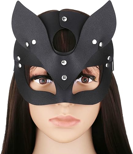 Miniatura 2 de Máscara de mascarada para mujer, de piel de lujo, color negro, de lujo, gato, zorro, cosplay, Navidad, fiesta, San Valentín, regalos, accesorios de