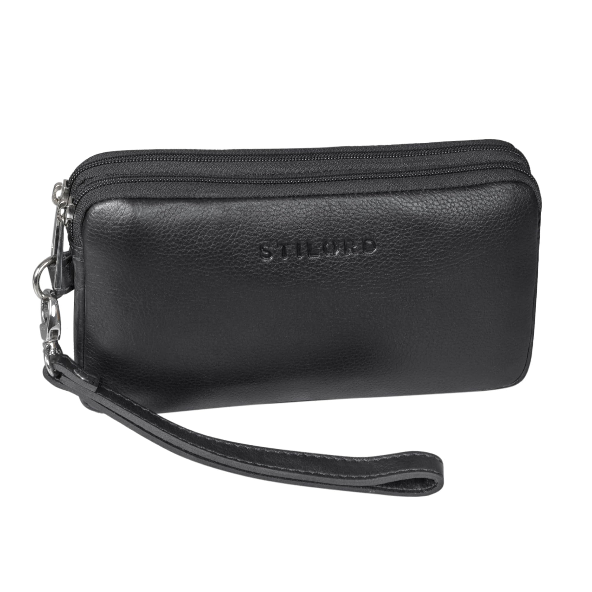 STILORD "Richie" Pochette da Polso Uomo Vera Pelle Borsello Piccolo a Mano per Cellulare Viaggio Elegante Borsa Cinturino Polso in Pelle Pregiata Colore:nero