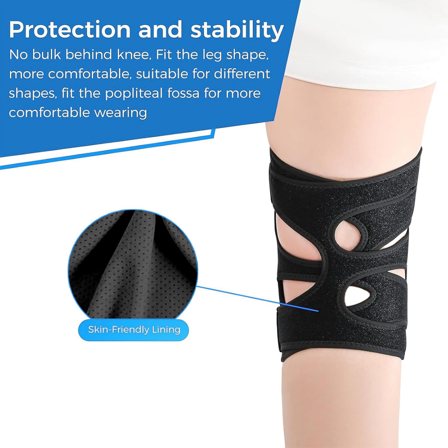 Knee Support Brace for Women Men-Knee Brace for Meniscus Tear-Adjustable Patella Knee Brace with Side Stabilizers-Arthritis Pain, Knee Pain, Injury Recovery, Sports, Running, Working Out, Black