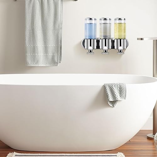 Miniatura 3 de Dispensador de champú y acondicionador, dispensador de jabón de ducha de 3 cámaras, sin taladro, dispensador de champú para ducha, dispensador de