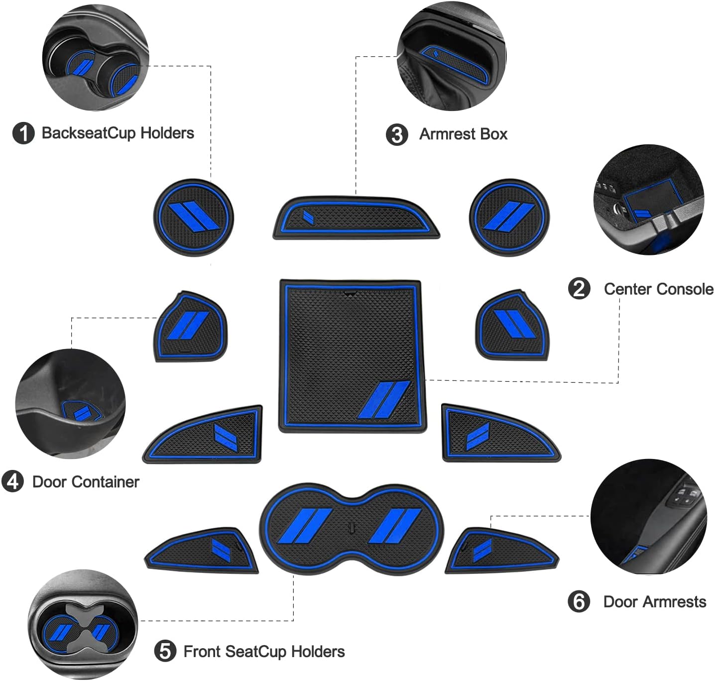 YANWEN Custom Fit for 2015-2020 Dodge Challenger Cup Holder Insert & Center Console Shifter Liner Trim Mats, Dodge Challenger Interior Accessories Cup Door Center Console Liner (11pcs, Blue)