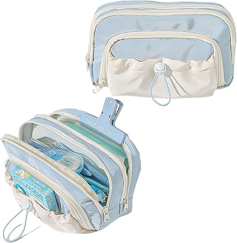 Miniatura 7 de Estuche para Lápices de Gran Capacidad, Bolsa para Bolígrafos, Bolsa para Lápices de Apertura Grande, Bolsa para Lápices de Cordón Lindo y Estético