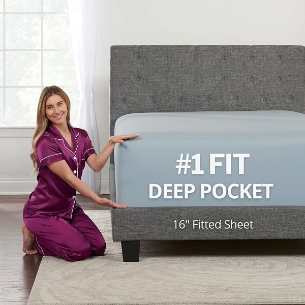 DeaLuxe Queen Fitted Sheet Light Baby Blue with Deep Pocket