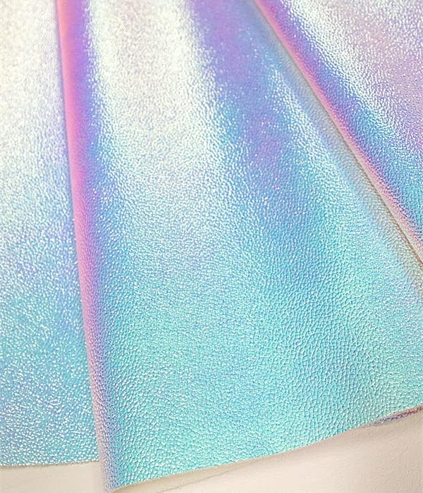 Miniatura 1 de Fabric Empire Tapicería de vinilo en relieve holograma de piel brillante holograma material de tela holográfica azul claro 54 pulgadas de ancho