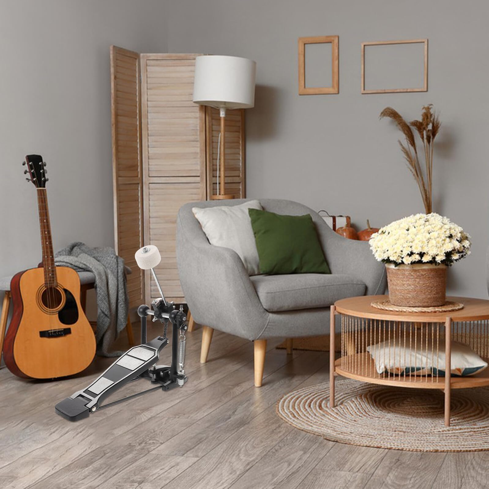 Pedale Cassa Batteria in Lega di Alluminio Nero a Catena Singola | Batteria Acustica e Jazz, Design Antiscivolo e Alta Resistenza All'usura, Chiave Tamburo Inclusa