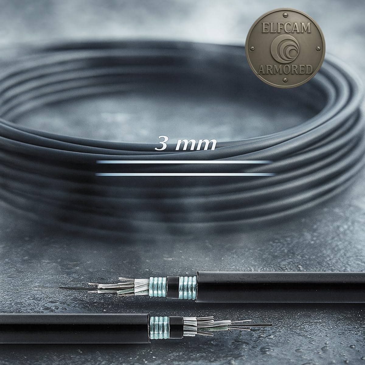Elfcam® - 50m/164ft Armored Fiber Optic Cable for Outdoor and Indoor SCA to SCA Simplex Singlemode, Compatible with FTTH Cables, 50 Meters